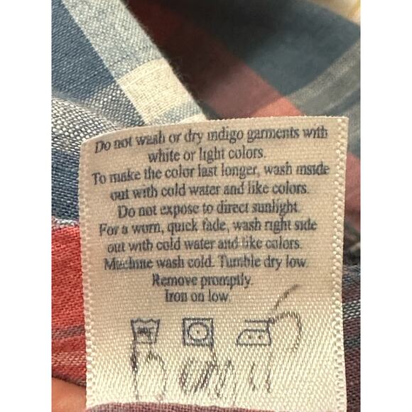 Faherty red blue plaid short sleeves buttoned casual shirt size M - Picture 5 of 8